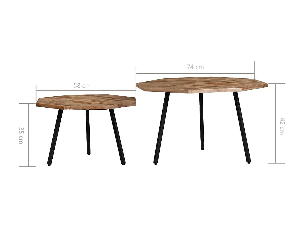 Set de mesas de centro hexagonales 2 uds teca reciclada