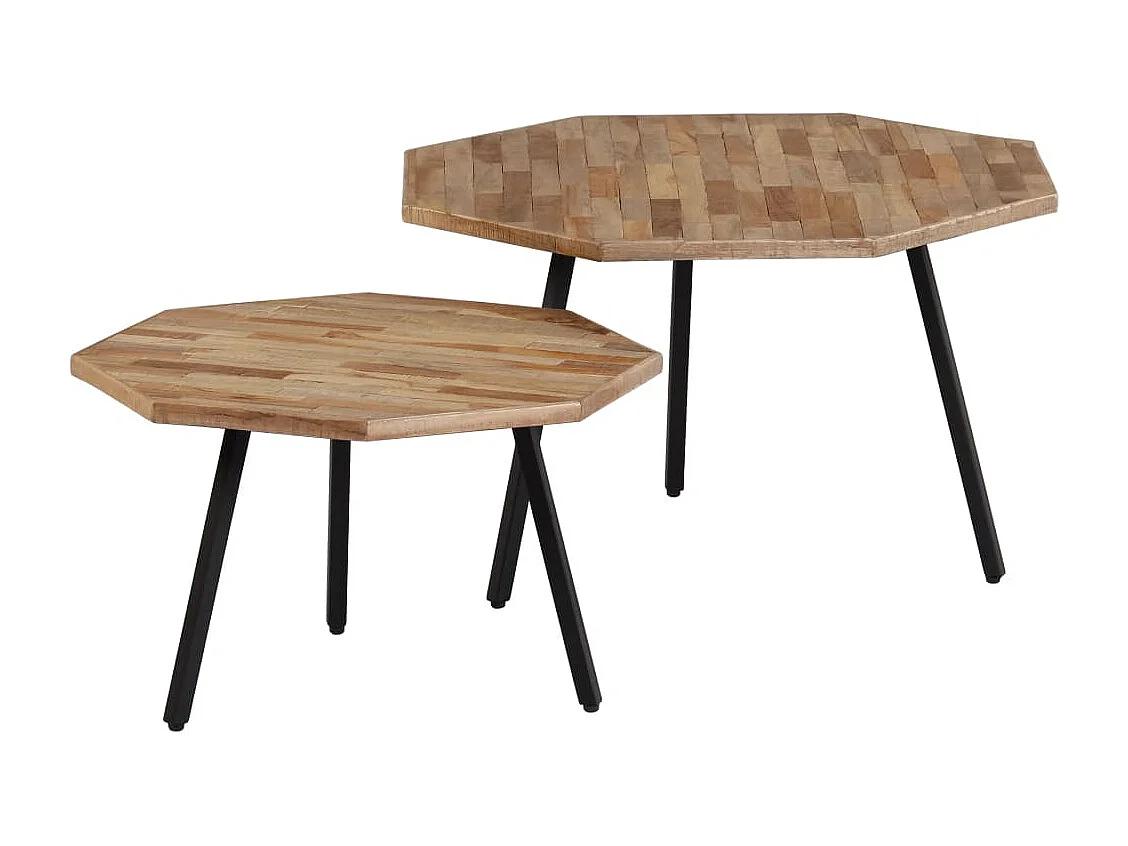 Set de mesas de centro hexagonales 2 uds teca reciclada