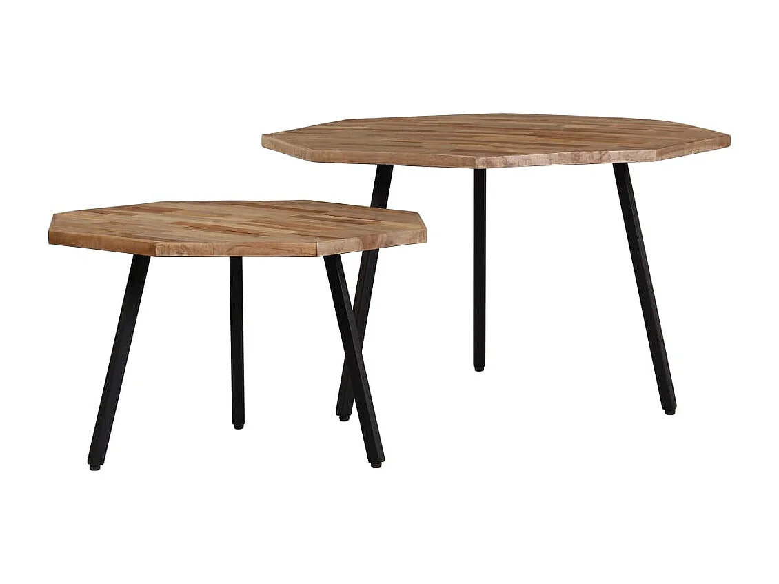 Set de mesas de centro hexagonales 2 uds teca reciclada