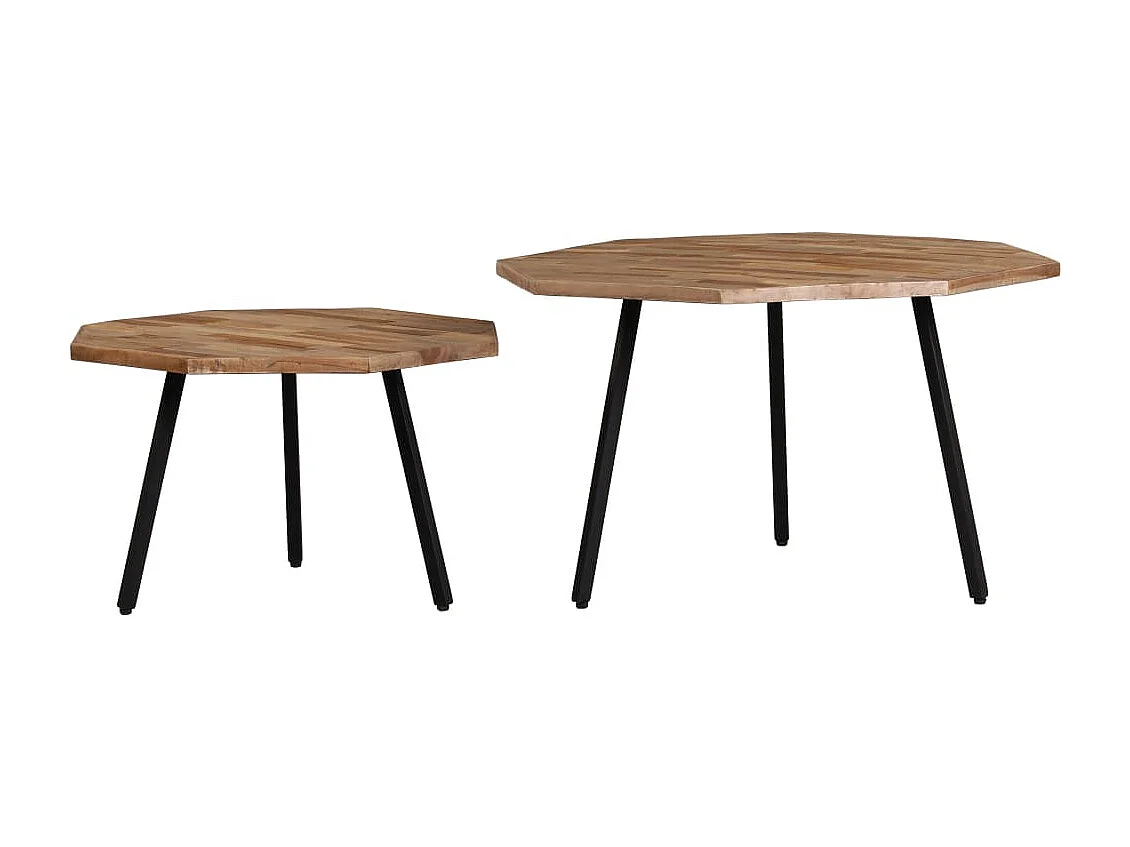 Set de mesas de centro hexagonales 2 uds teca reciclada