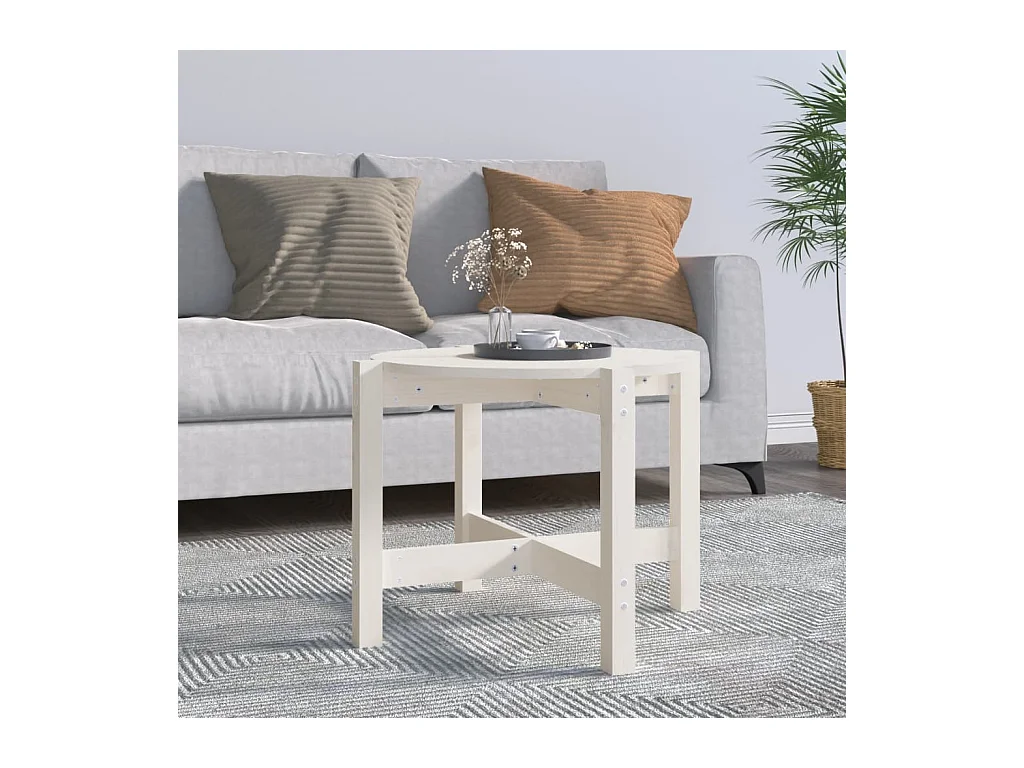 Table basse Blanc Ø 62,5x45 cm Bois massif de pin