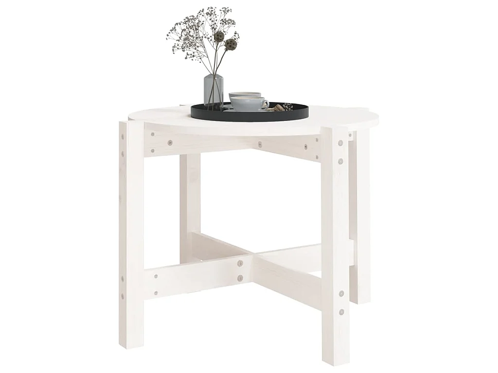 Table basse Blanc Ø 62,5x45 cm Bois massif de pin
