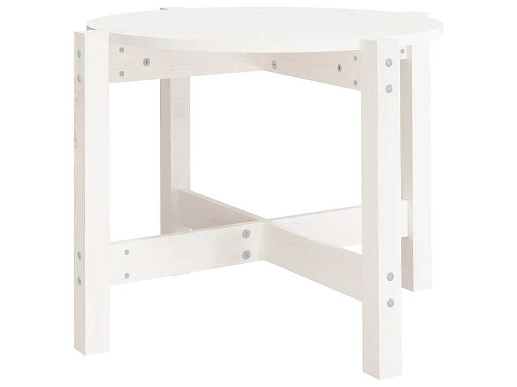 Tavolino da Salotto Bianco Ø 62,5x45 cm Legno Massello di Pino