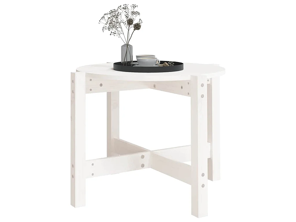 Tavolino da Salotto Bianco Ø 62,5x45 cm Legno Massello di Pino