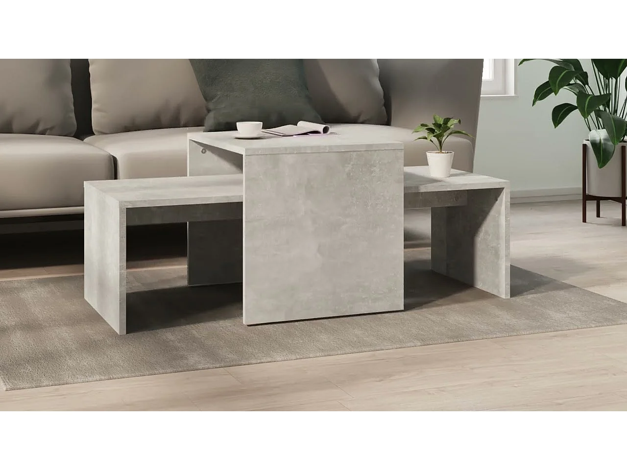 Salontafelset 100x48x40 cm bewerkt hout betongrijs