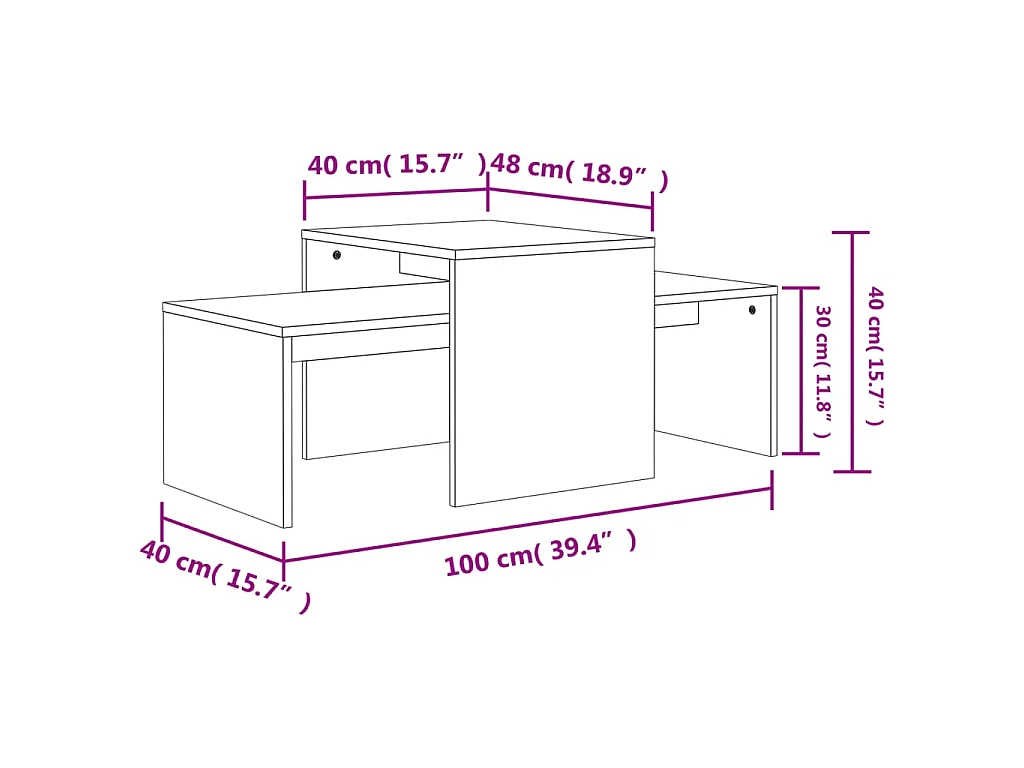 Salontafelset 100x48x40 cm bewerkt hout betongrijs