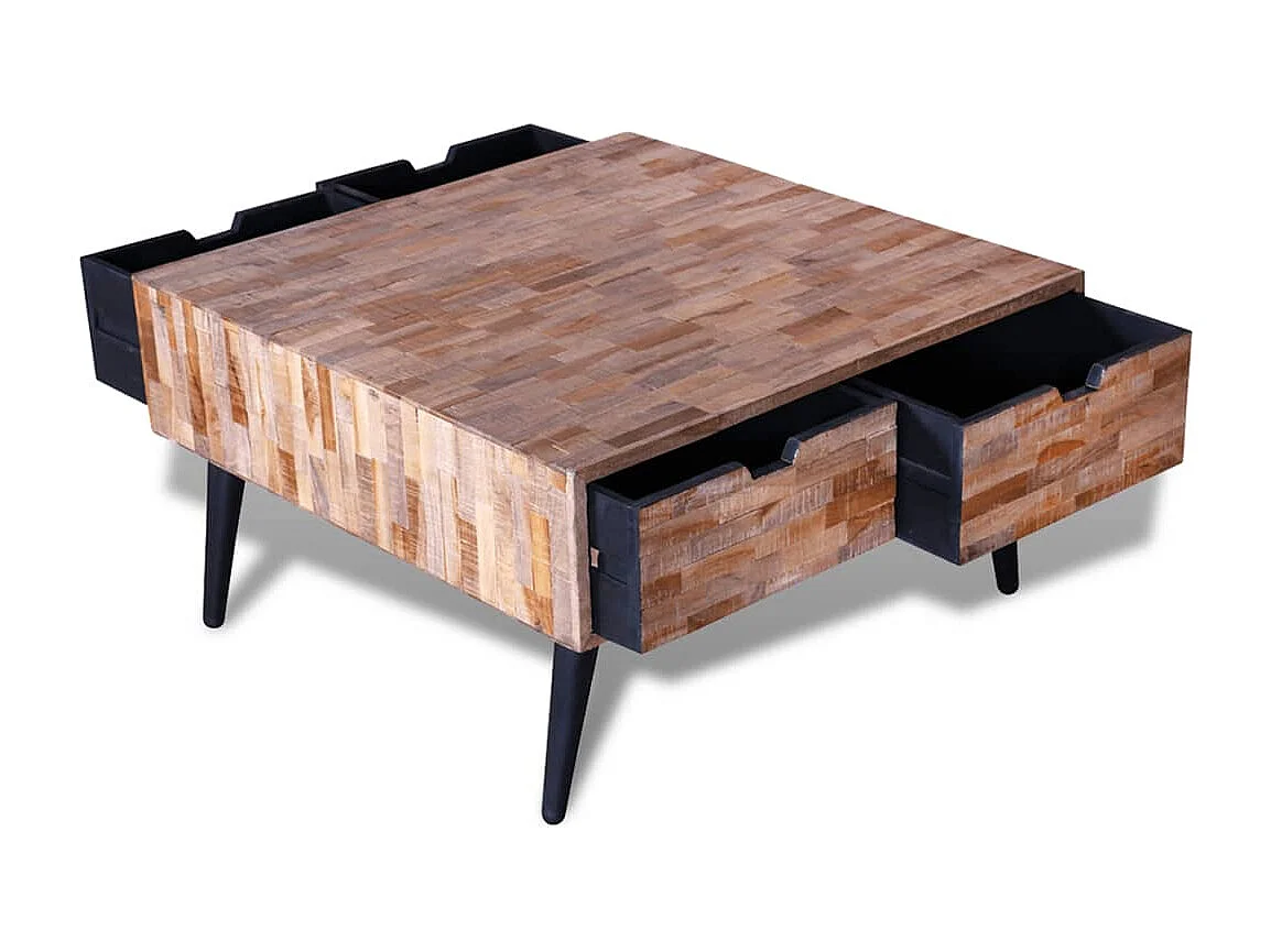 Table basse avec 4 tiroirs Bois de teck recyclé