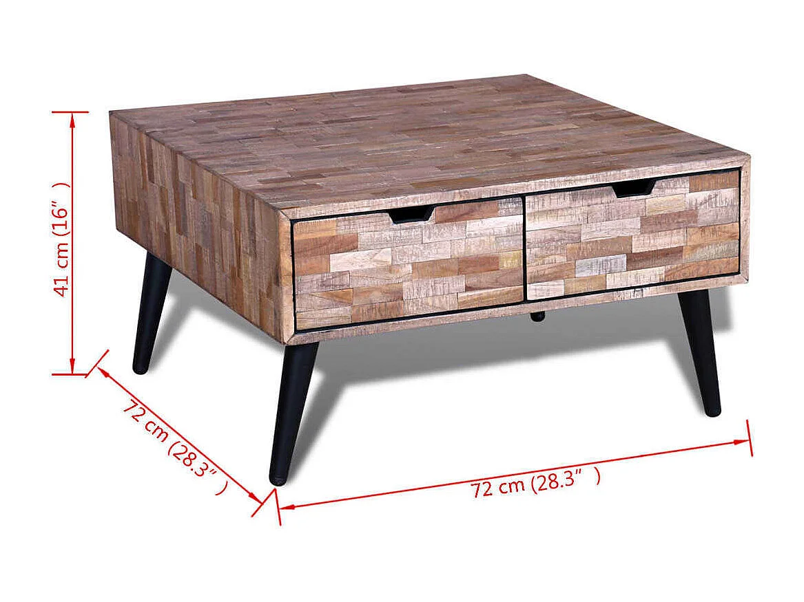 Table basse avec 4 tiroirs Bois de teck recyclé