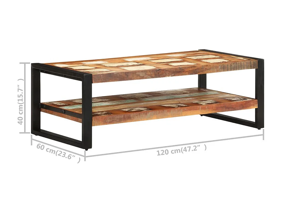 Mesa de centro 120x60x40 cm madeira recuperada maciça