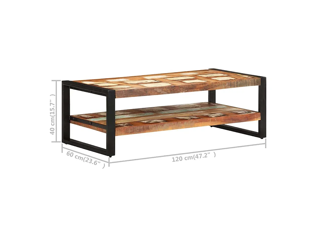 Mesa de centro madera maciza reciclada 120x60x40 cm