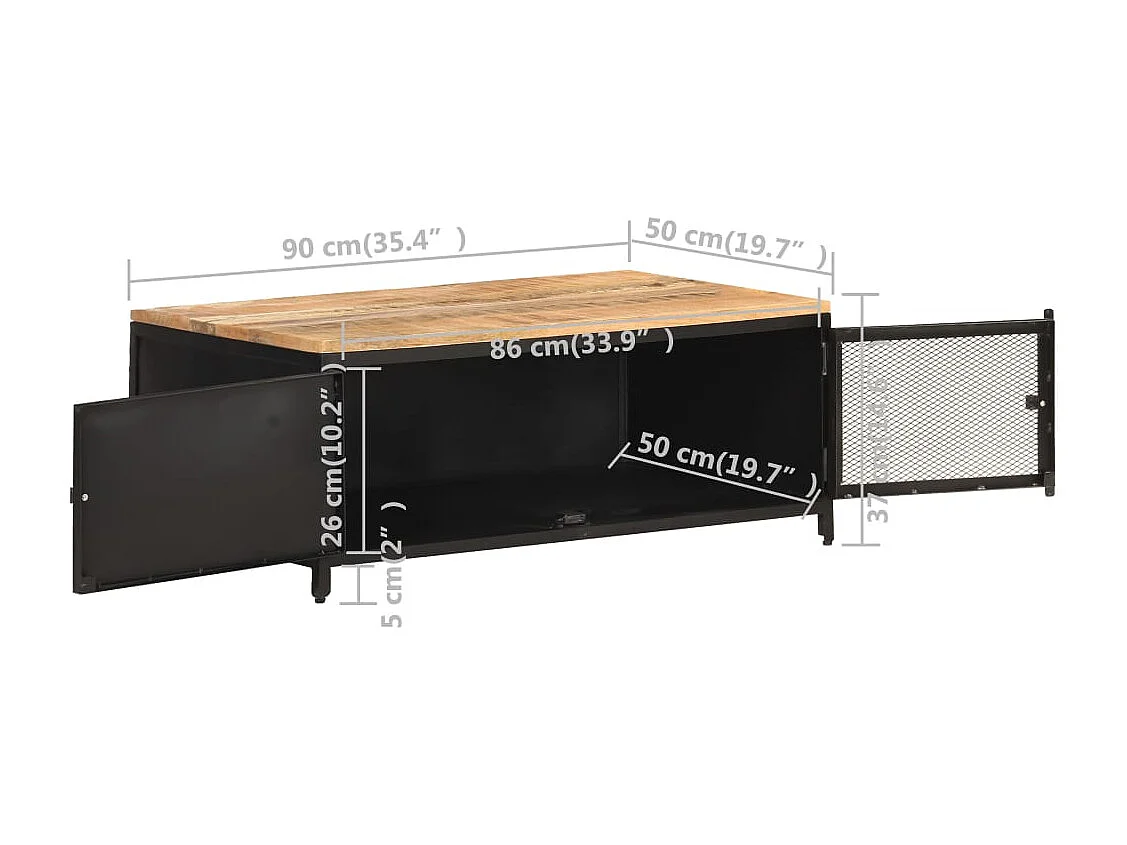 Couchtisch 90x50x37 cm Raues Mango-Massivholz