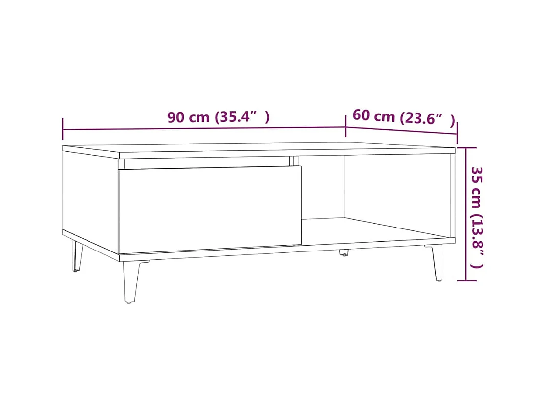 Salontafel 90x60x35 cm bewerkt hout gerookt eikenkleurig