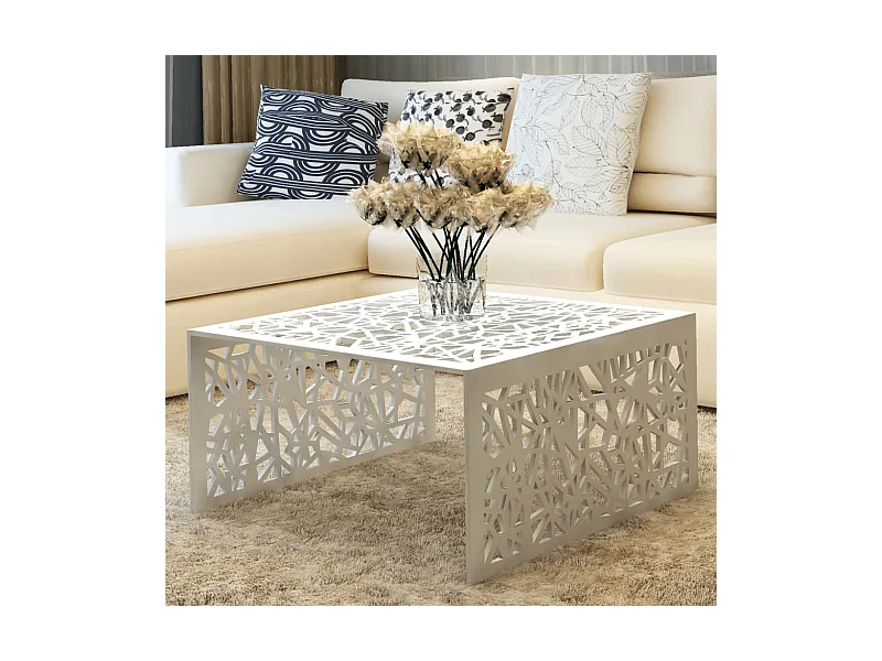 Couchtisch Silbern Geometrisches Lochmuster Aluminium