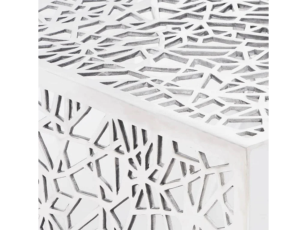 Tavolino con Design Geometrico Traforato Argento in Alluminio
