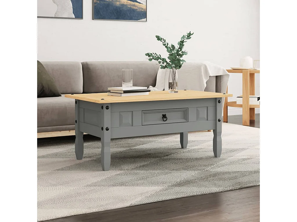 Couchtisch Mexiko-Stil Kiefernholz Grau 100x55x44 cm