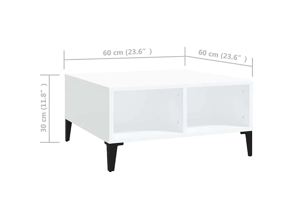 Table basse blanc 60x60x30 cm bois d'ingénierie
