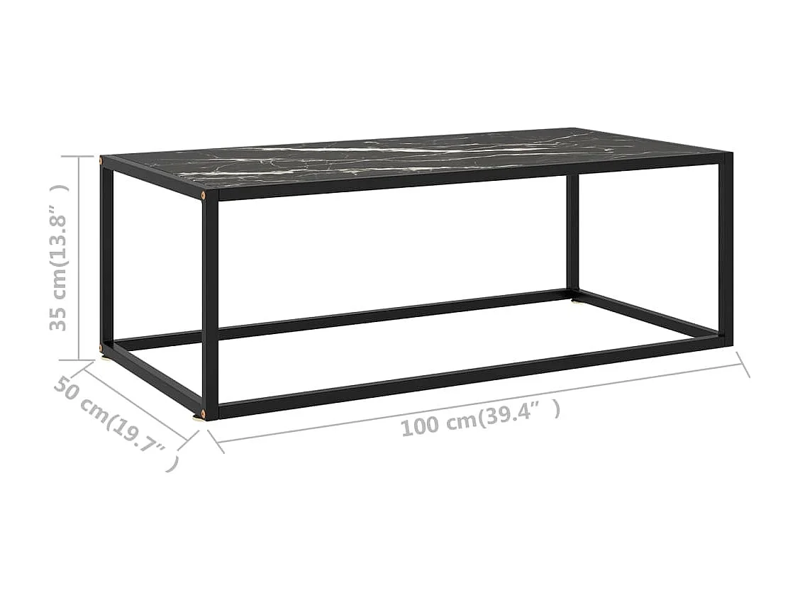 Table basse Noir avec verre marbre noir 100x50x35 cm