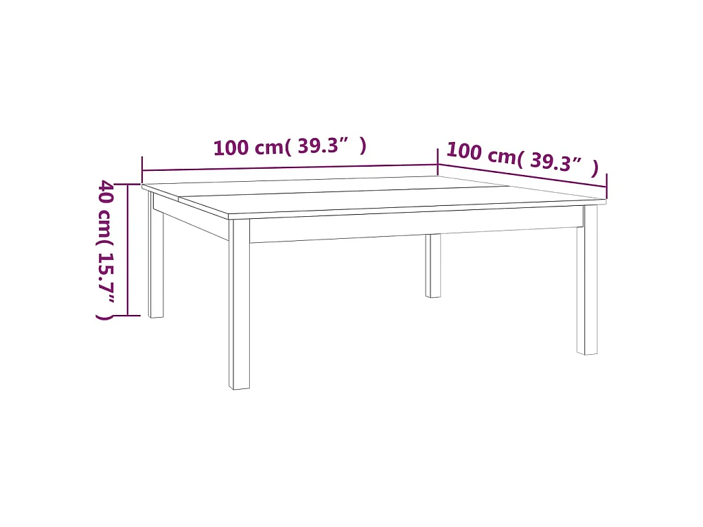 Couchtisch Weiß 100x100x40 cm Massivholz Kiefer