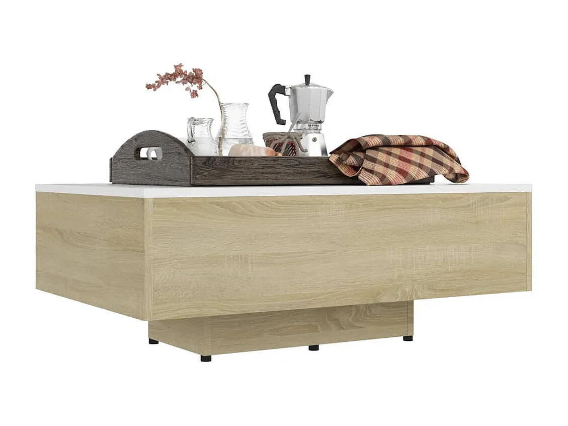 Table basse Blanc et chêne sonoma 85x55x31 cm Bois d'ingénierie