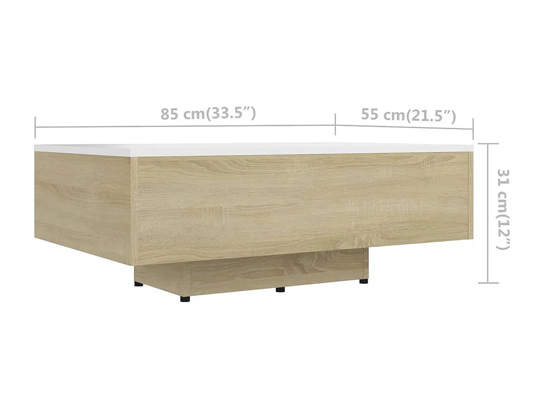 Table basse Blanc et chêne sonoma 85x55x31 cm Bois d'ingénierie