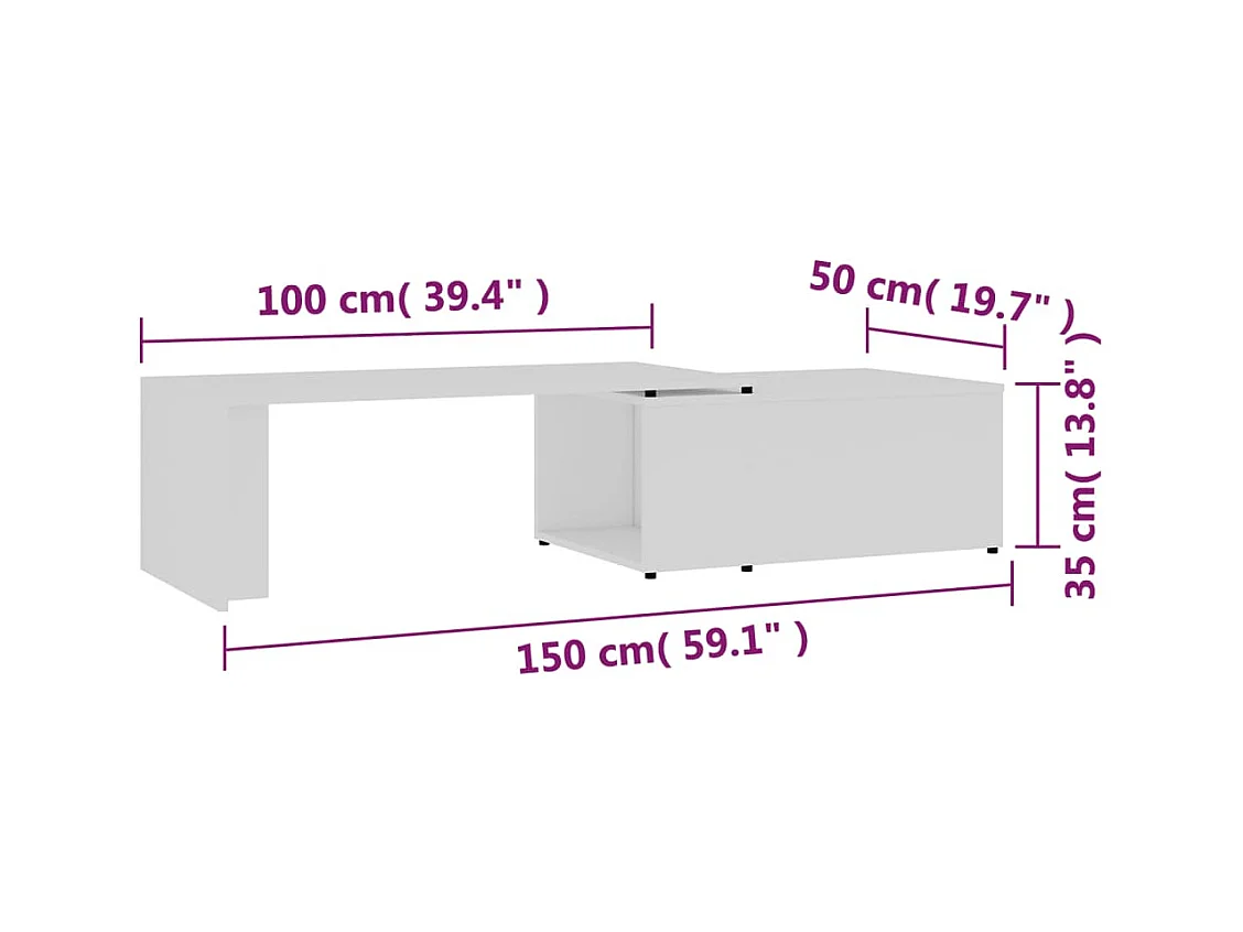Tavolino da Salotto Bianco 150x50x35 cm in Legno Multistrato