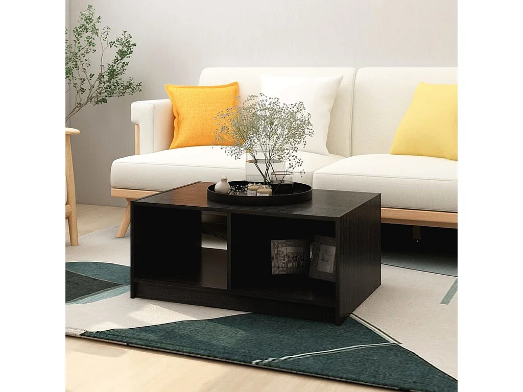 Tavolino da Salotto Nero 75x50x33,5 cm Legno Massello di Pino