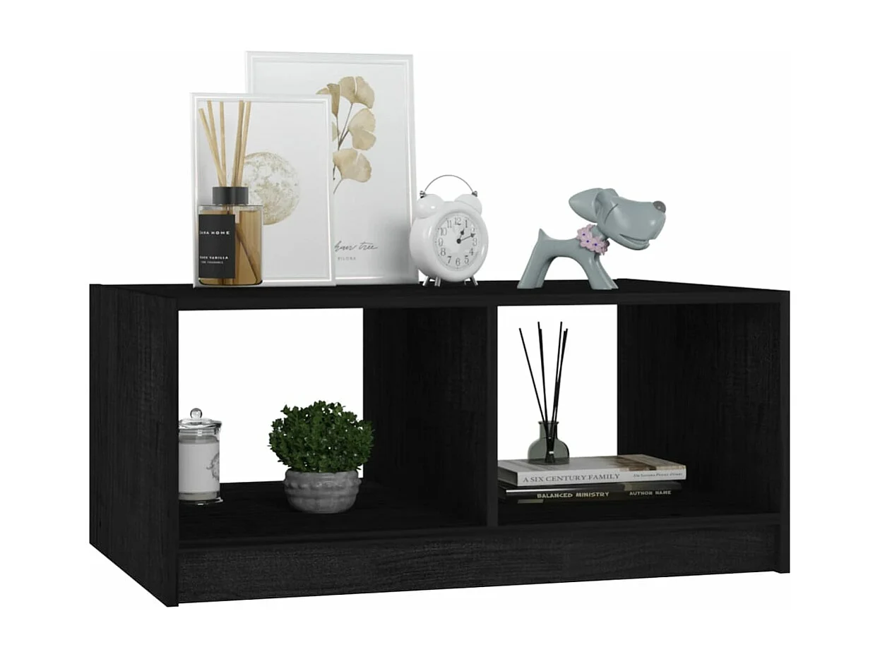 Tavolino da Salotto Nero 75x50x33,5 cm Legno Massello di Pino