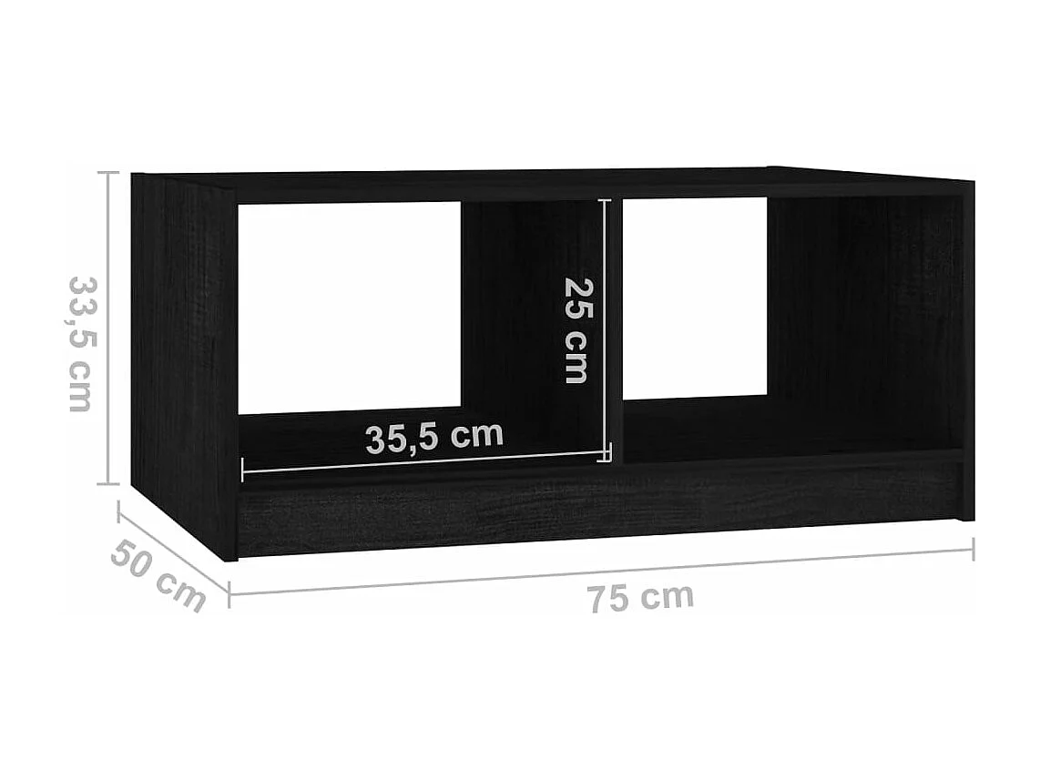Tavolino da Salotto Nero 75x50x33,5 cm Legno Massello di Pino