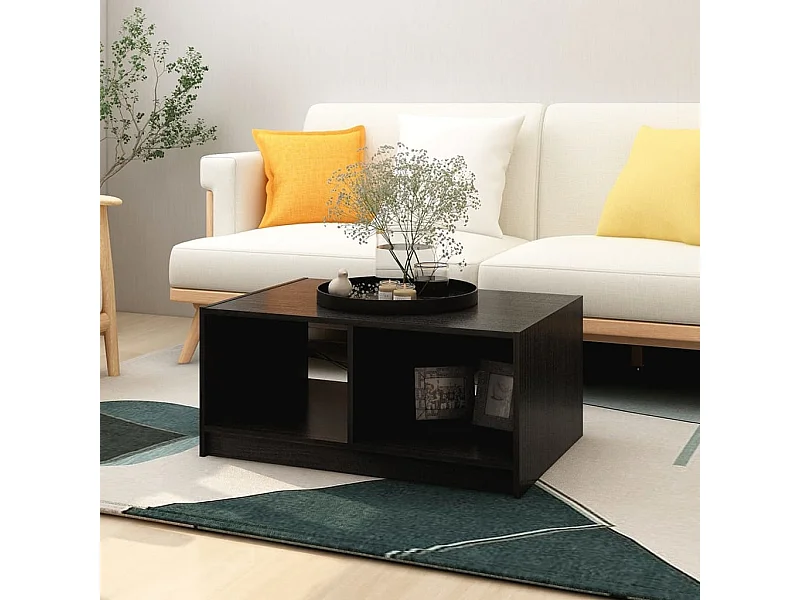 Tavolino da Salotto Nero 75x50x33,5 cm Legno Massello di Pino