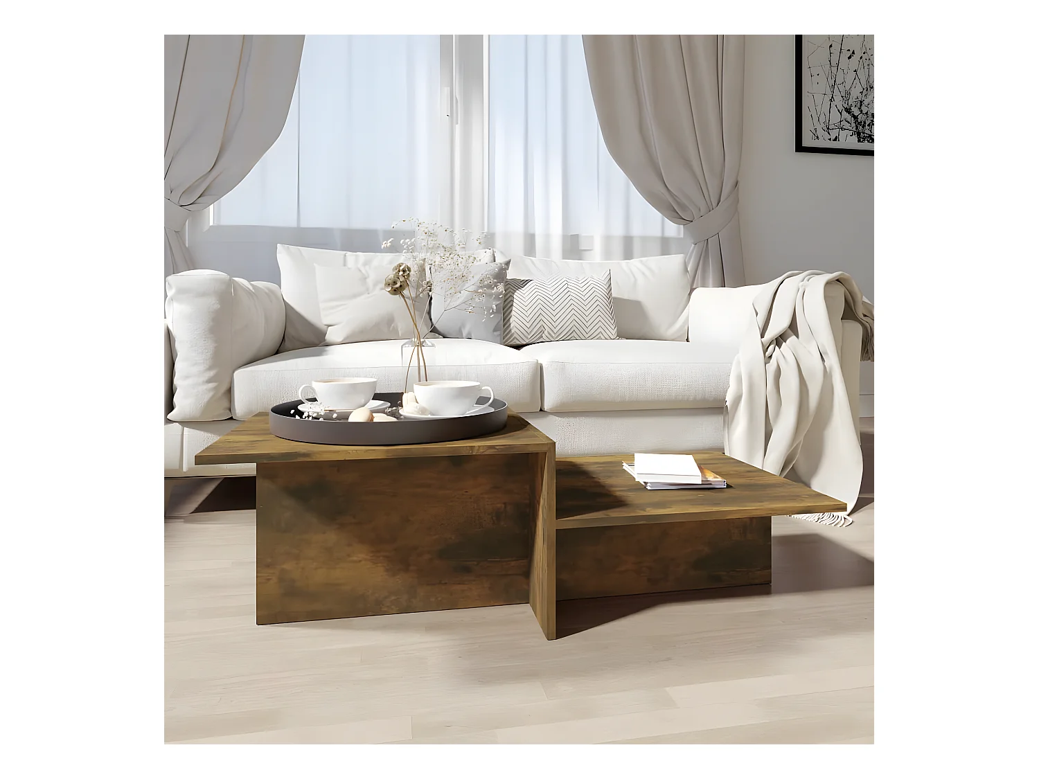 Table basse Chêne fumé 111,5x50x33 cm Bois d'ingénierie