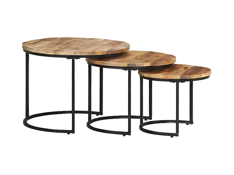 Satztische 3 Stk. Rohes Mangoholz