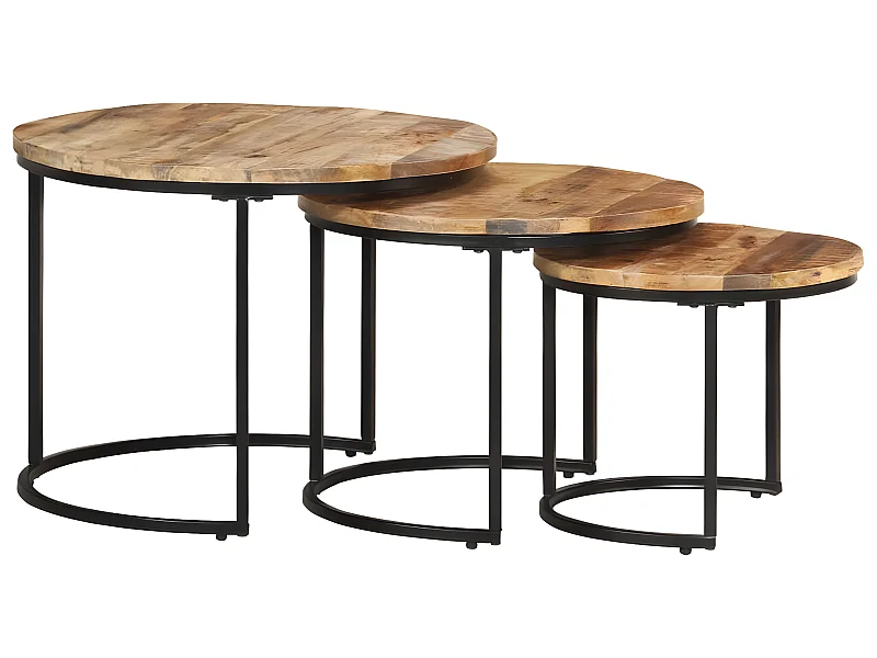 Tavolini Impilabili 3 pz in Legno di Mango Grezzo
