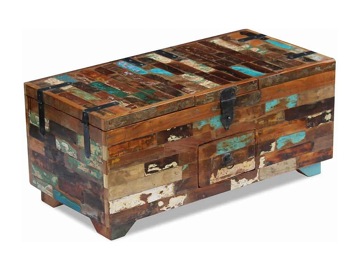 Mesa de centro baúl de madera maciza reciclada 80x40x35 cm