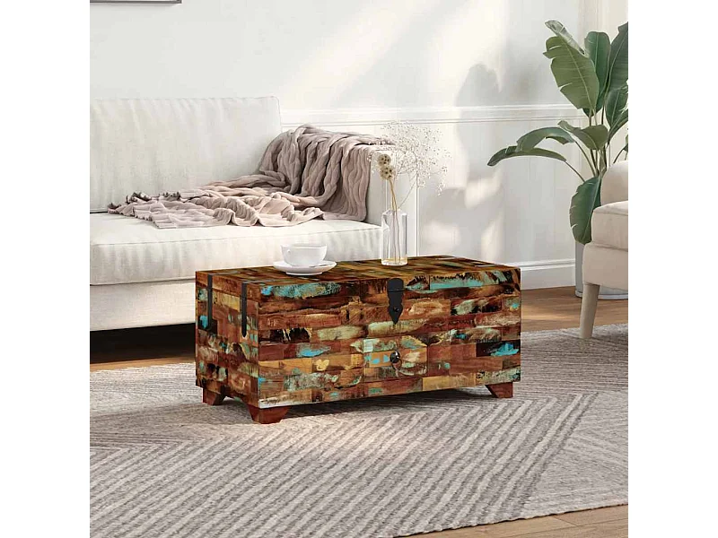 Tavolino da Caffè Baule Legno Massello di Recupero 80x40x35 cm