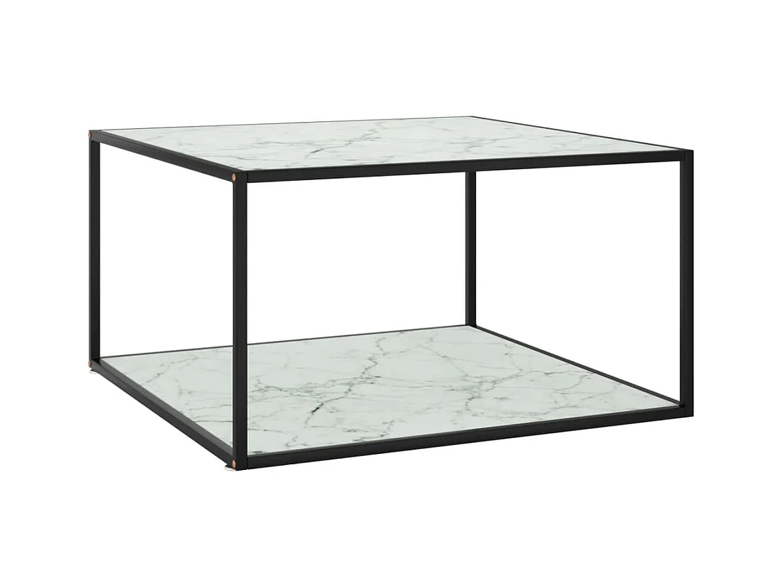 Table basse Noir avec verre marbre blanc 90x90x50 cm