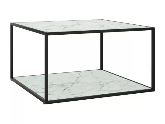 Kauf Unique Couchtisch Schwarz mit Weißem Glas Marmor-Optik 90x90x50 cm