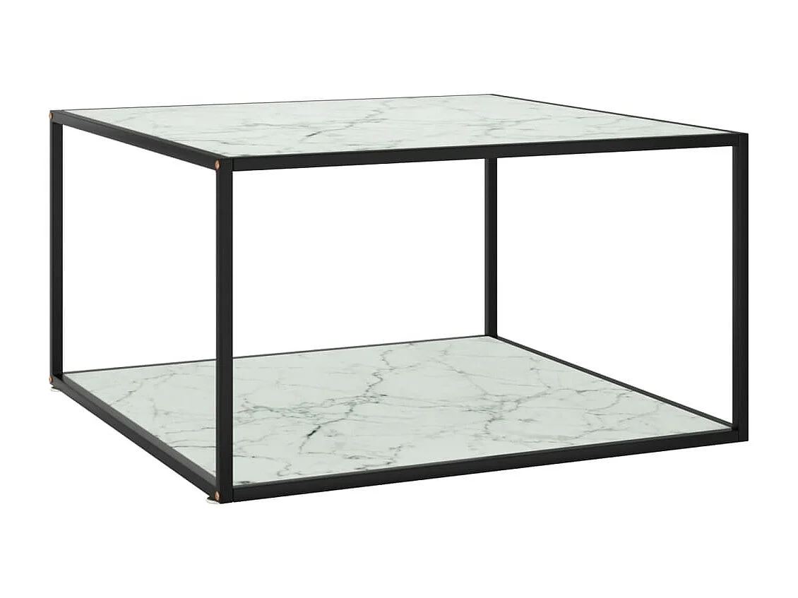 Couchtisch Schwarz mit Weißem Glas Marmor-Optik 90x90x50 cm