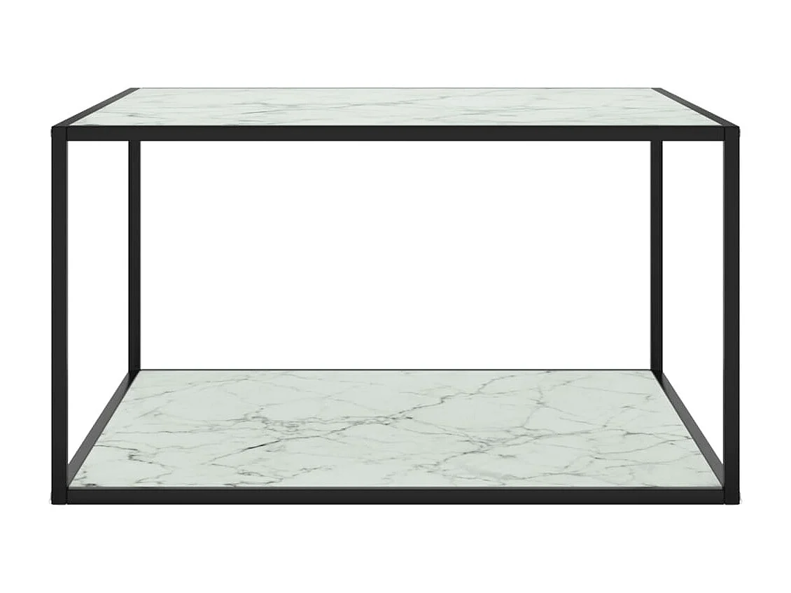 Couchtisch Schwarz mit Weißem Glas Marmor-Optik 90x90x50 cm