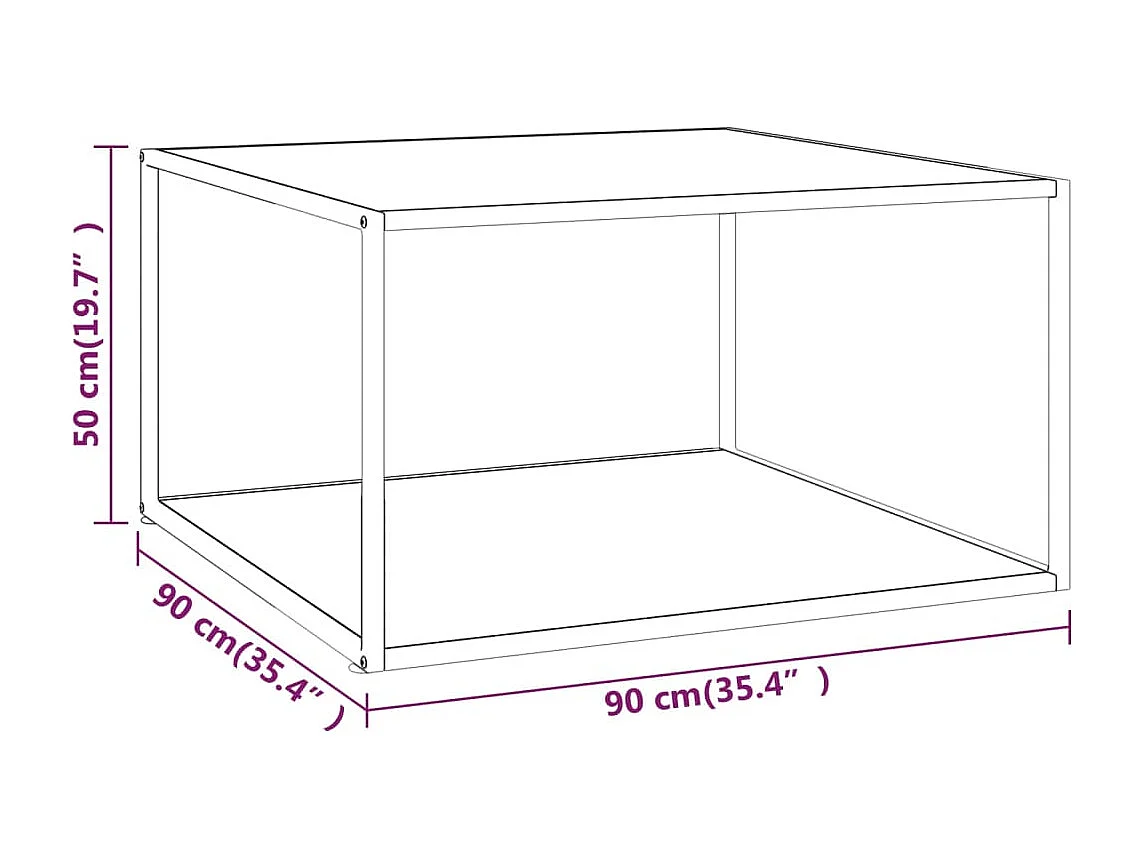 Couchtisch Schwarz mit Weißem Glas Marmor-Optik 90x90x50 cm