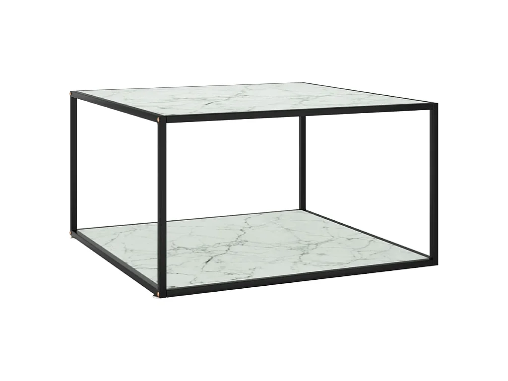 Table basse Noir avec verre marbre blanc 90x90x50 cm