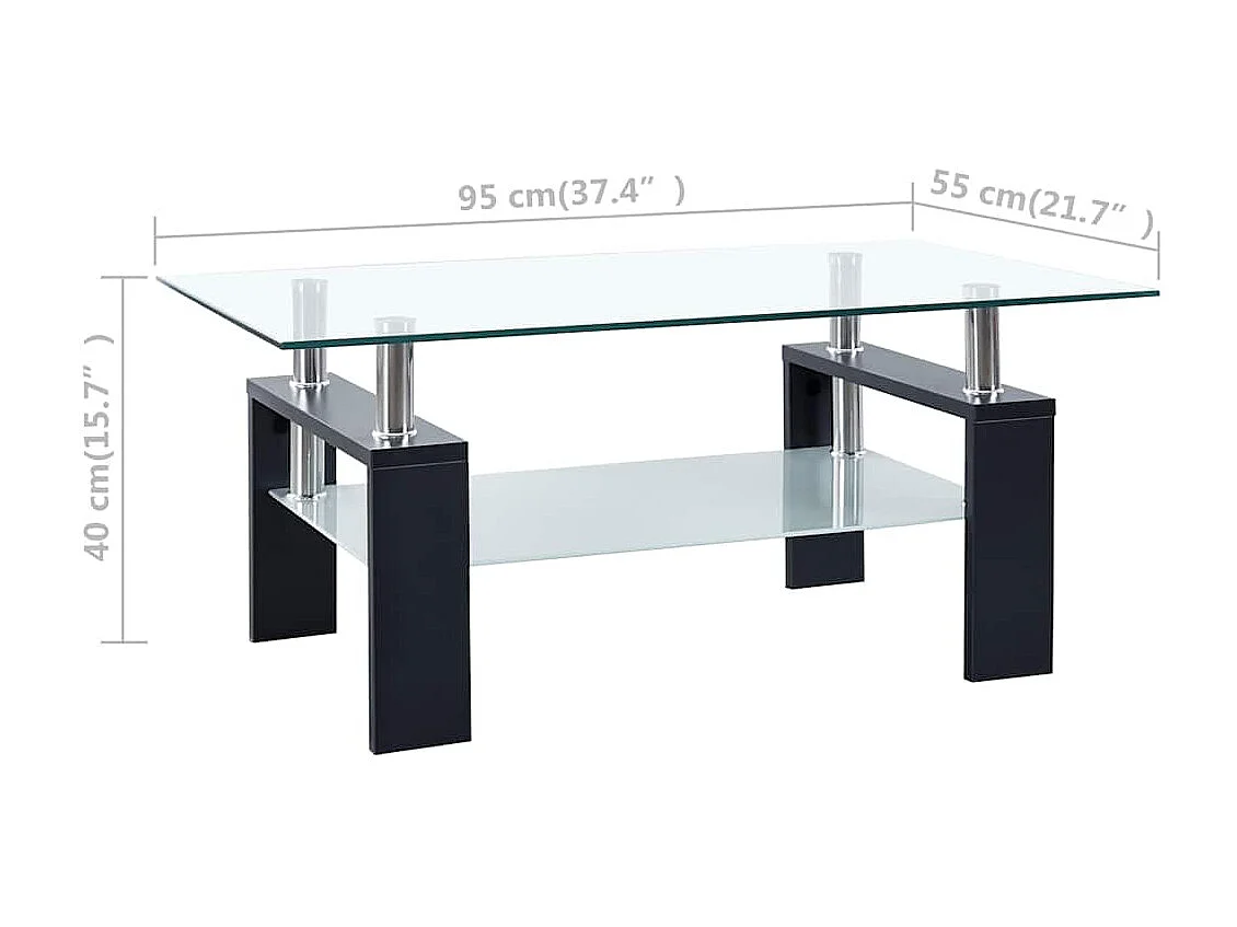 Table basse Noir et transparent 95x55x40 cm Verre trempé