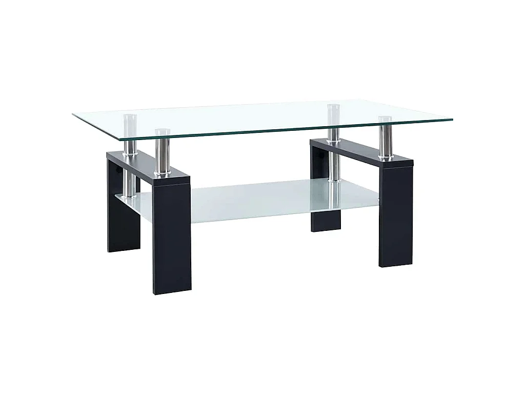 Tavolino Salotto Nero e Trasparente 95x55x40 cm Vetro Temperato
