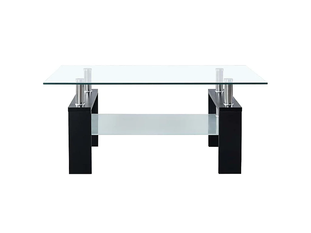 Tavolino Salotto Nero e Trasparente 95x55x40 cm Vetro Temperato