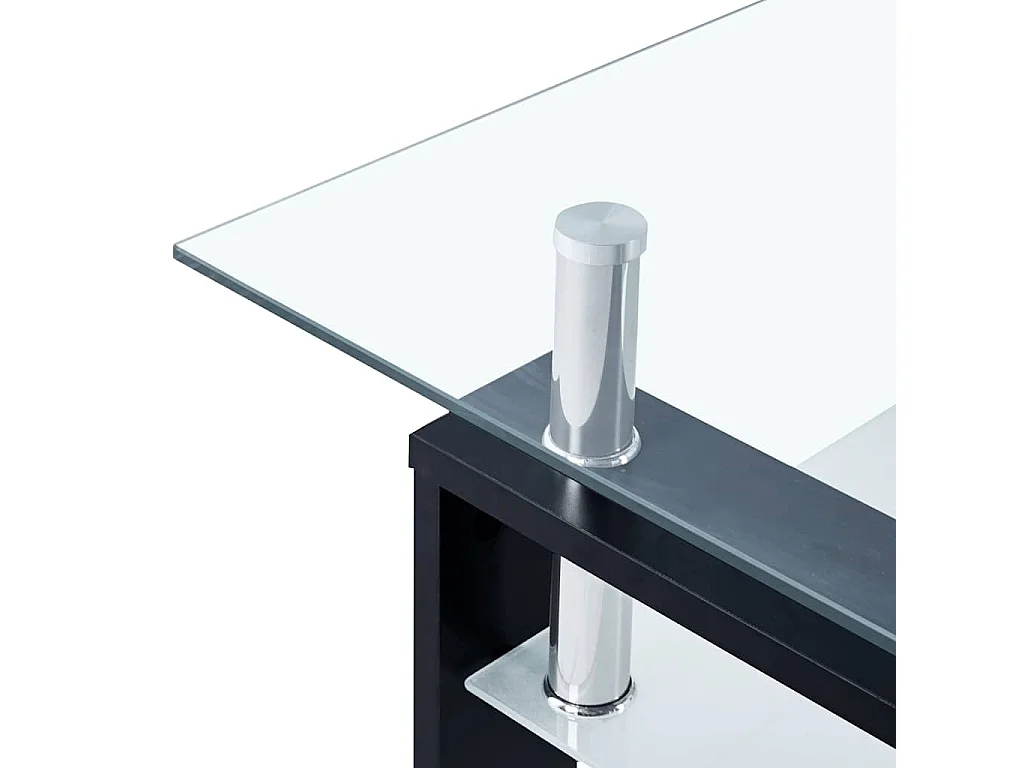 Tavolino Salotto Nero e Trasparente 95x55x40 cm Vetro Temperato