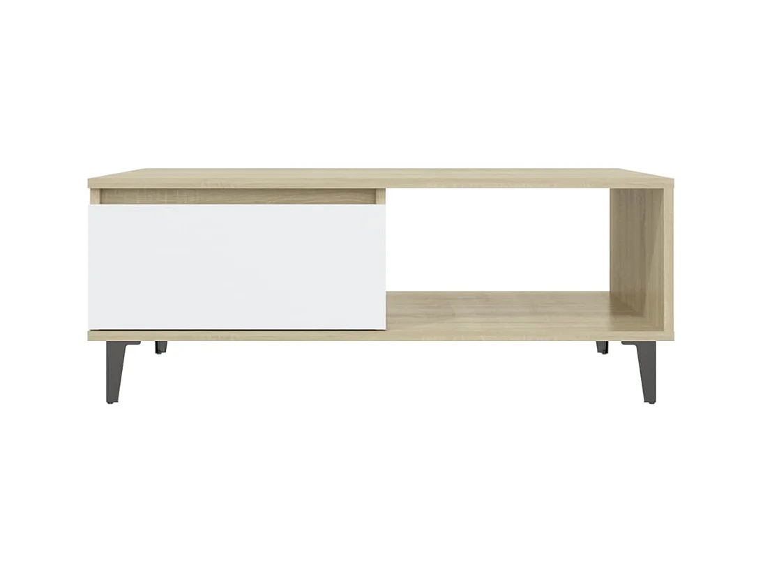 Salontafel 90x60x35 cm bewerkt hout wit en sonoma eikenkleurig