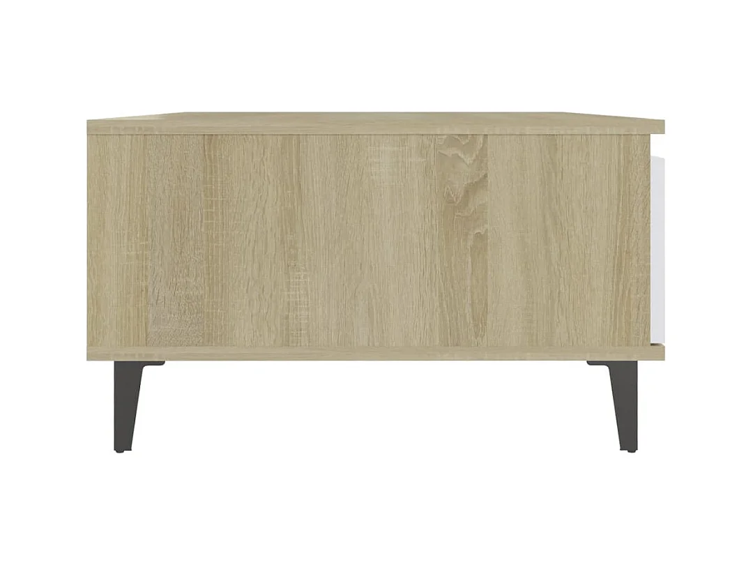 Salontafel 90x60x35 cm bewerkt hout wit en sonoma eikenkleurig