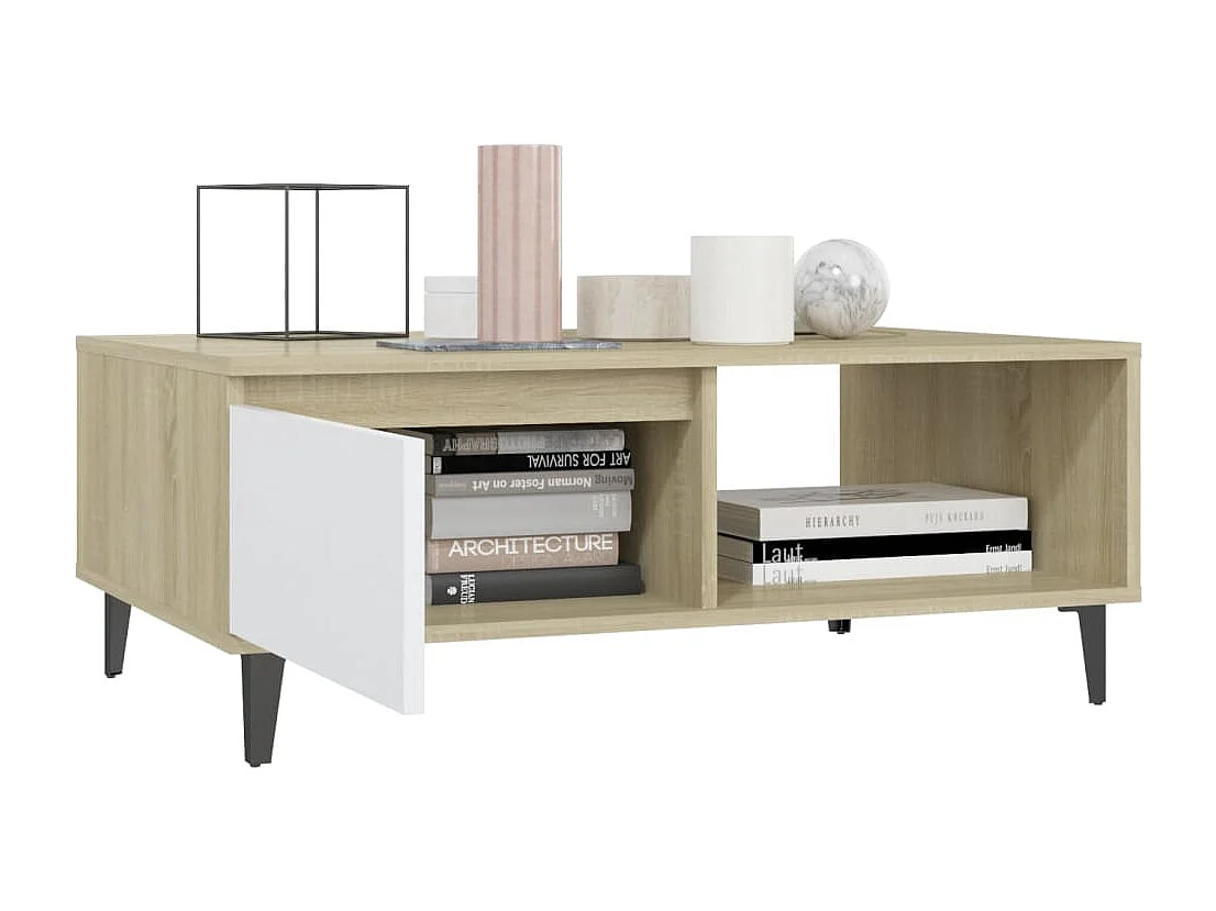 Table basse blanc et chêne sonoma 90x60x35 cm bois d'ingénierie