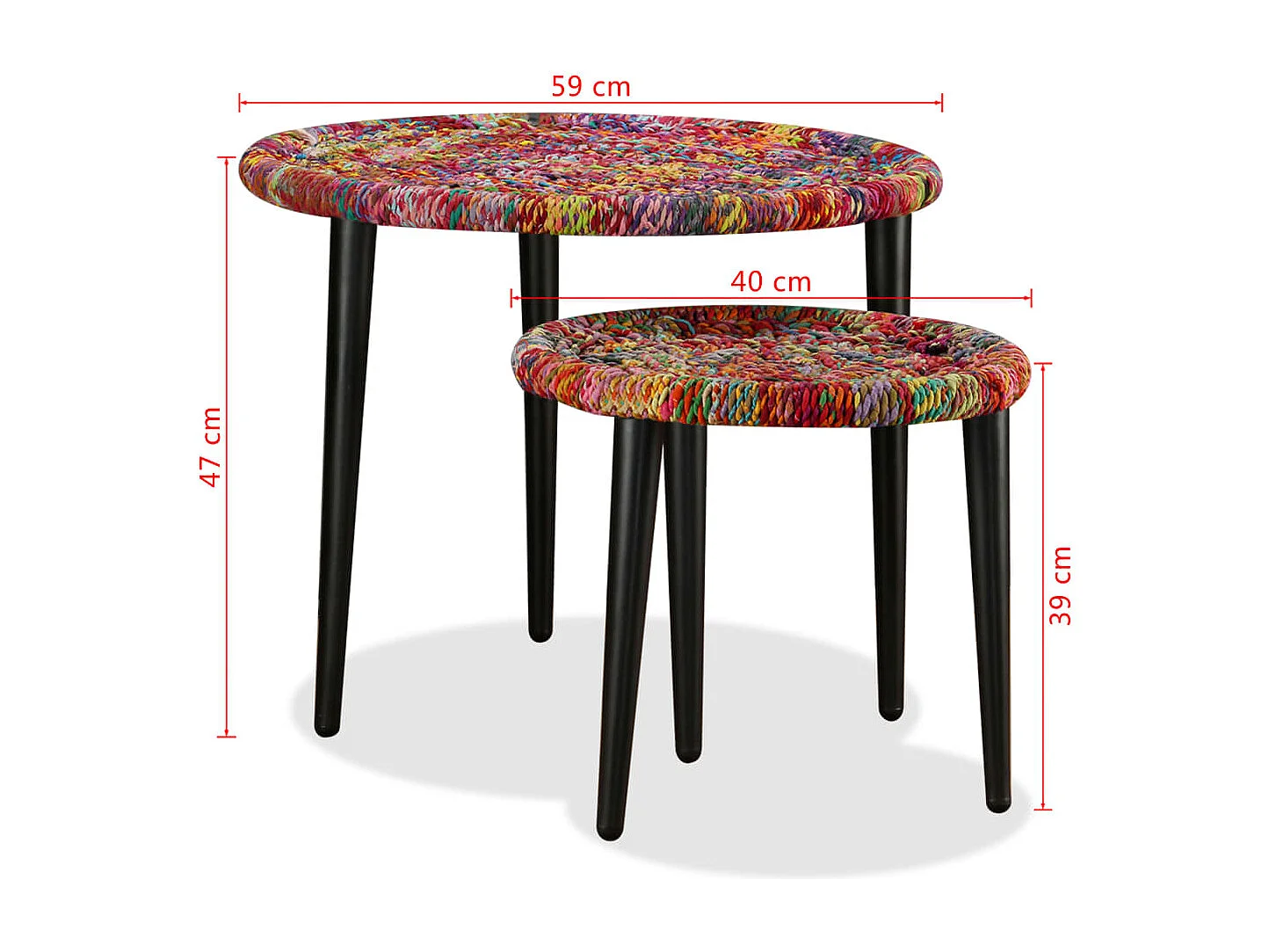 Juego de mesas de centro con detalles chindi 2 uds multicolor