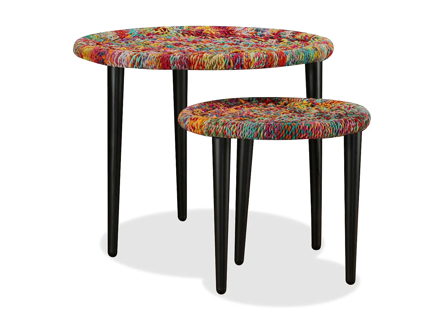 Conjunto mesas de centro 2 pcs detalhes chindi multicor