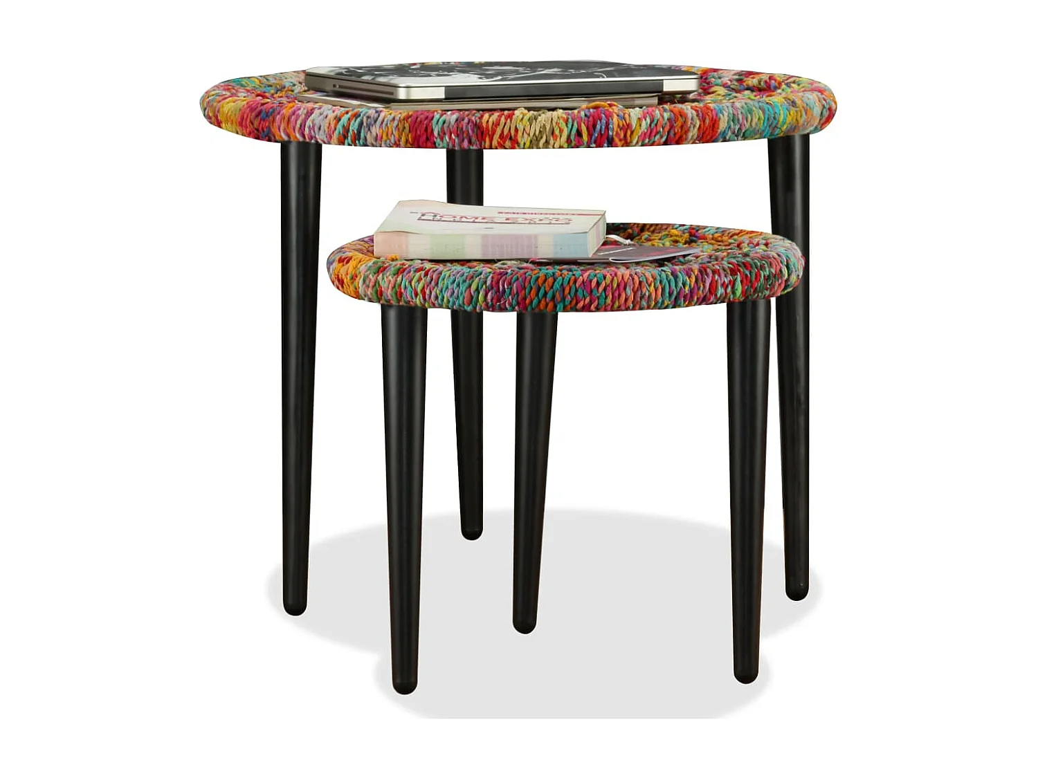 Conjunto mesas de centro 2 pcs detalhes chindi multicor